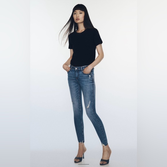 ZARA- ladies mid-rise skinny stretch holes jeans - Picture 1 of 4
